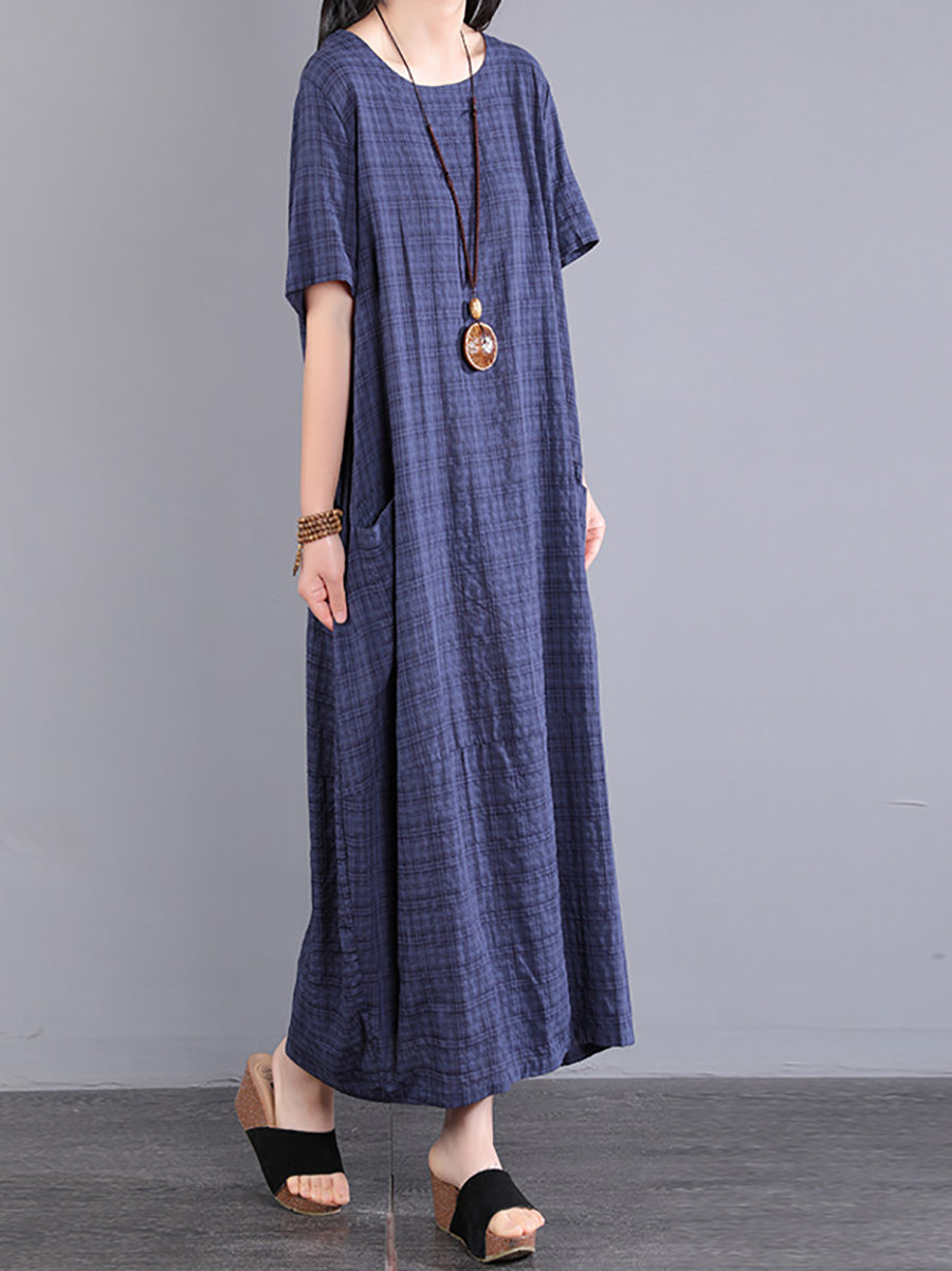 Plus Size Summer Plaid Dress for Women | Loose Fit | KL1026