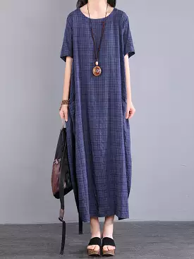 Plus Size Summer Plaid Dress for Women | Loose Fit | KL1026