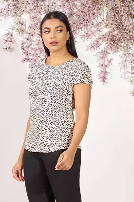 Polka Dot Slim Fit Top with Round Neck