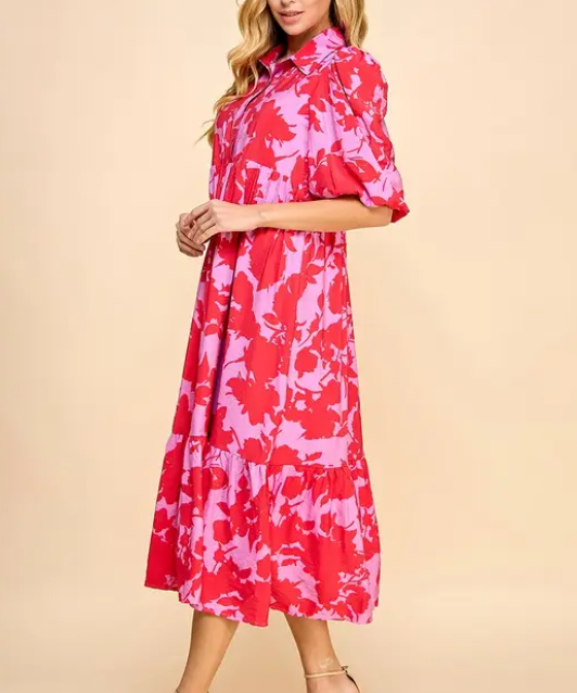 Red Floral Midi Dress