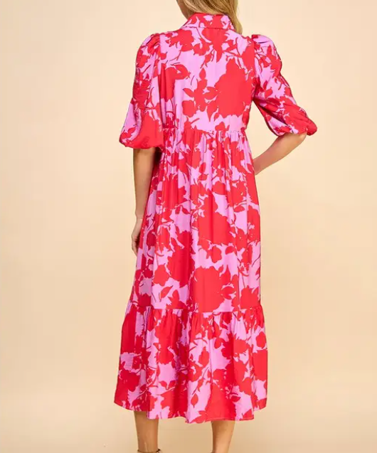 Red Floral Midi Dress