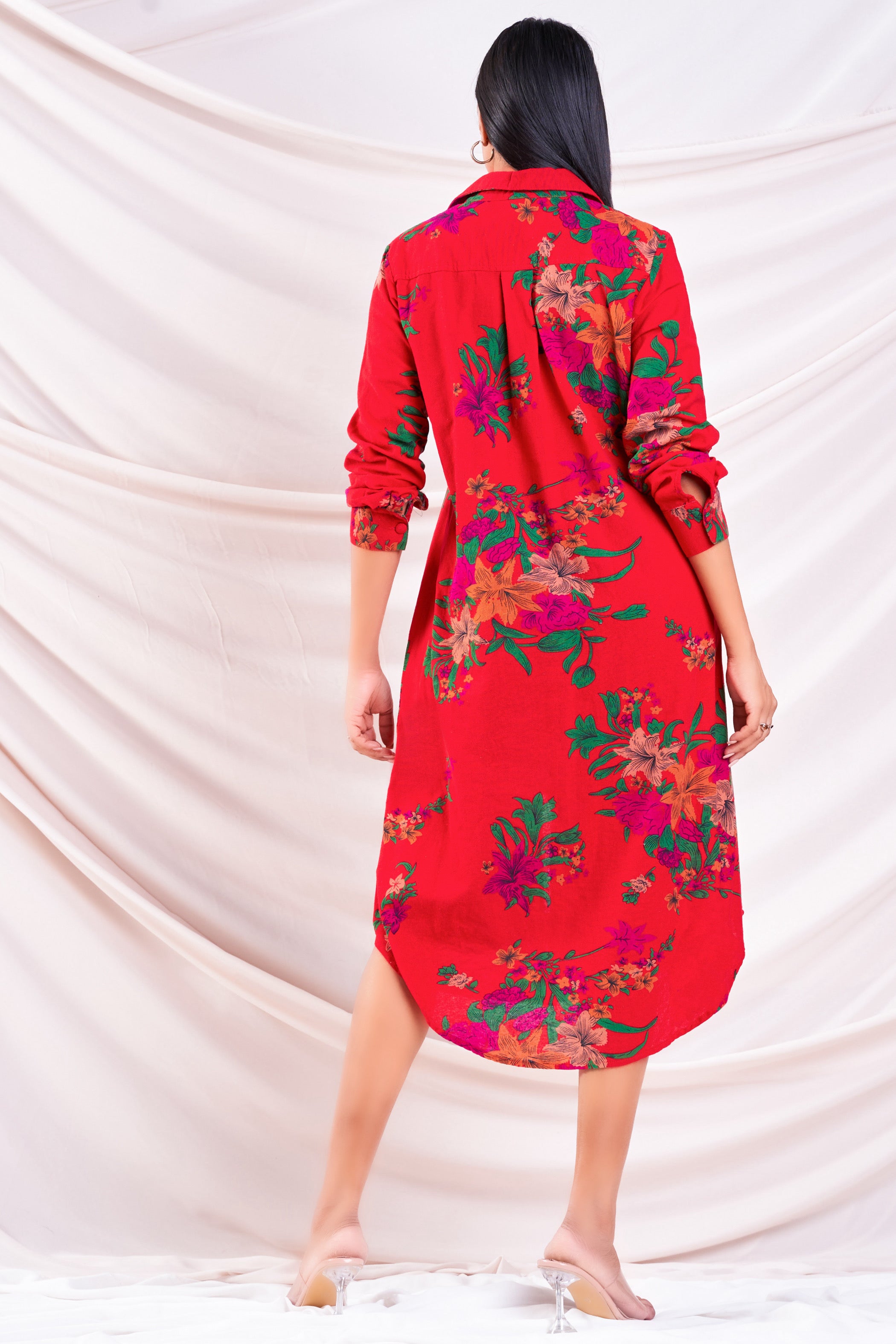 Red Midi Shirt Dress