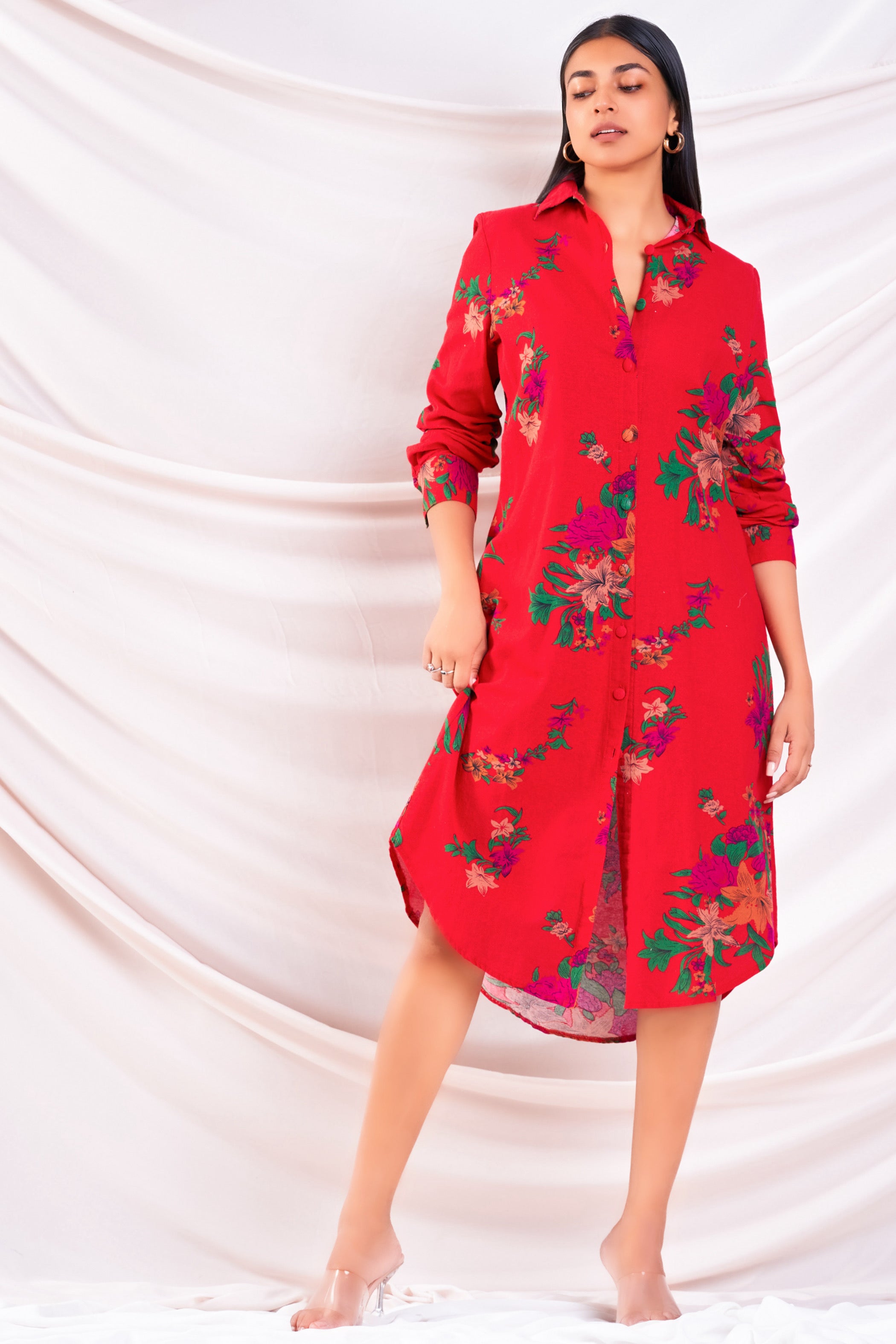 Red Midi Shirt Dress