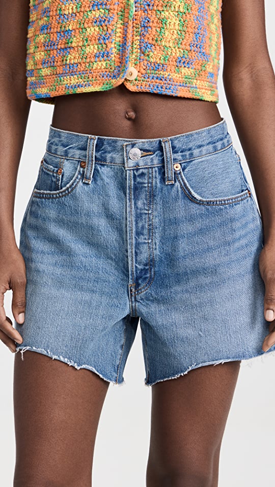 RE/DONE vintage-inspired high waisted denim shorts