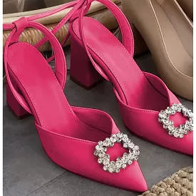 rhinestone square thick heel shoe