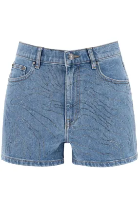 Rotate Denim Shorts With Rhinestone Blue