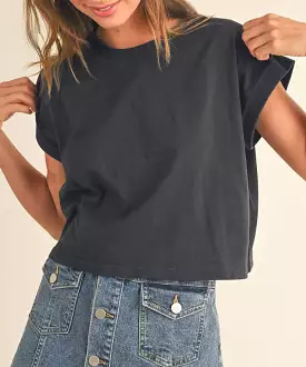 Round Neck Vintage Black Top