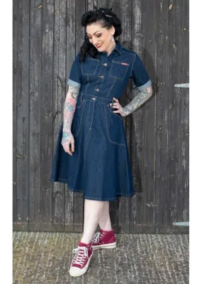 Vintage Rocking Rosie Jeans 50's A-Line Dress Denim Navy