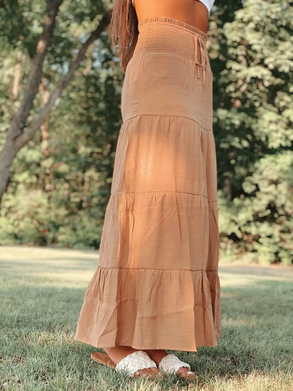 Rust Maxi Skirt - Smocked design.