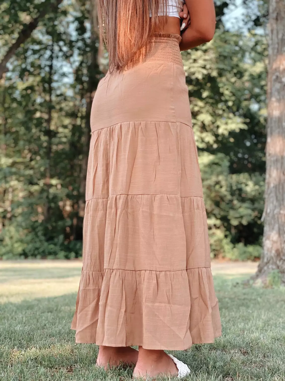 Rust Maxi Skirt - Smocked design.