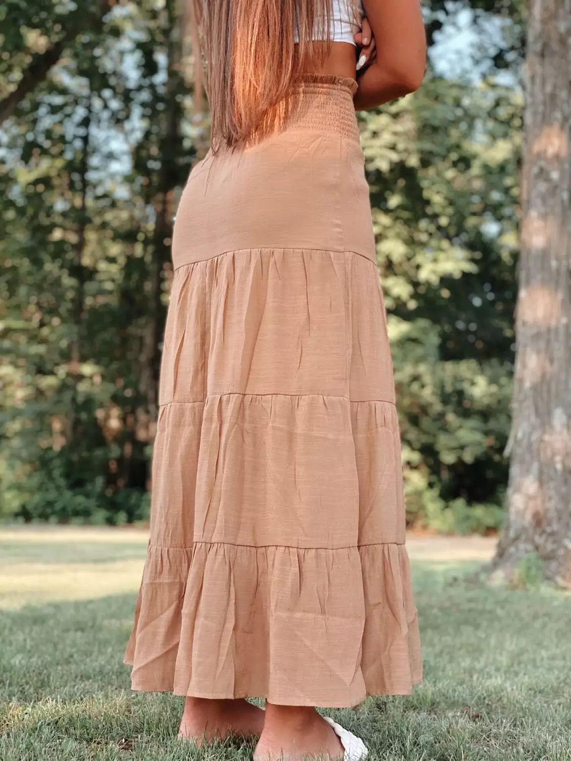 Rust Maxi Skirt - Smocked design.