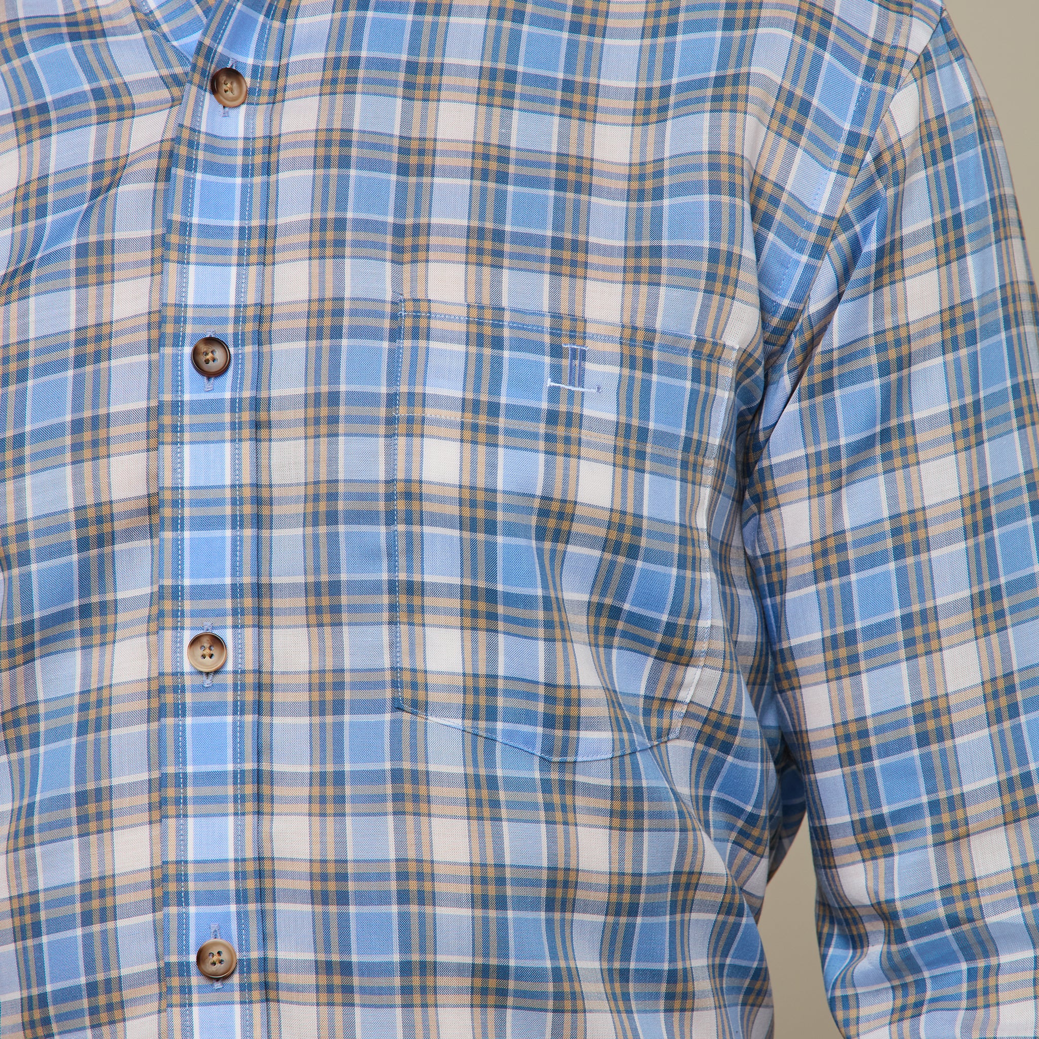 San Antonio Tencel Check Blue Khaki