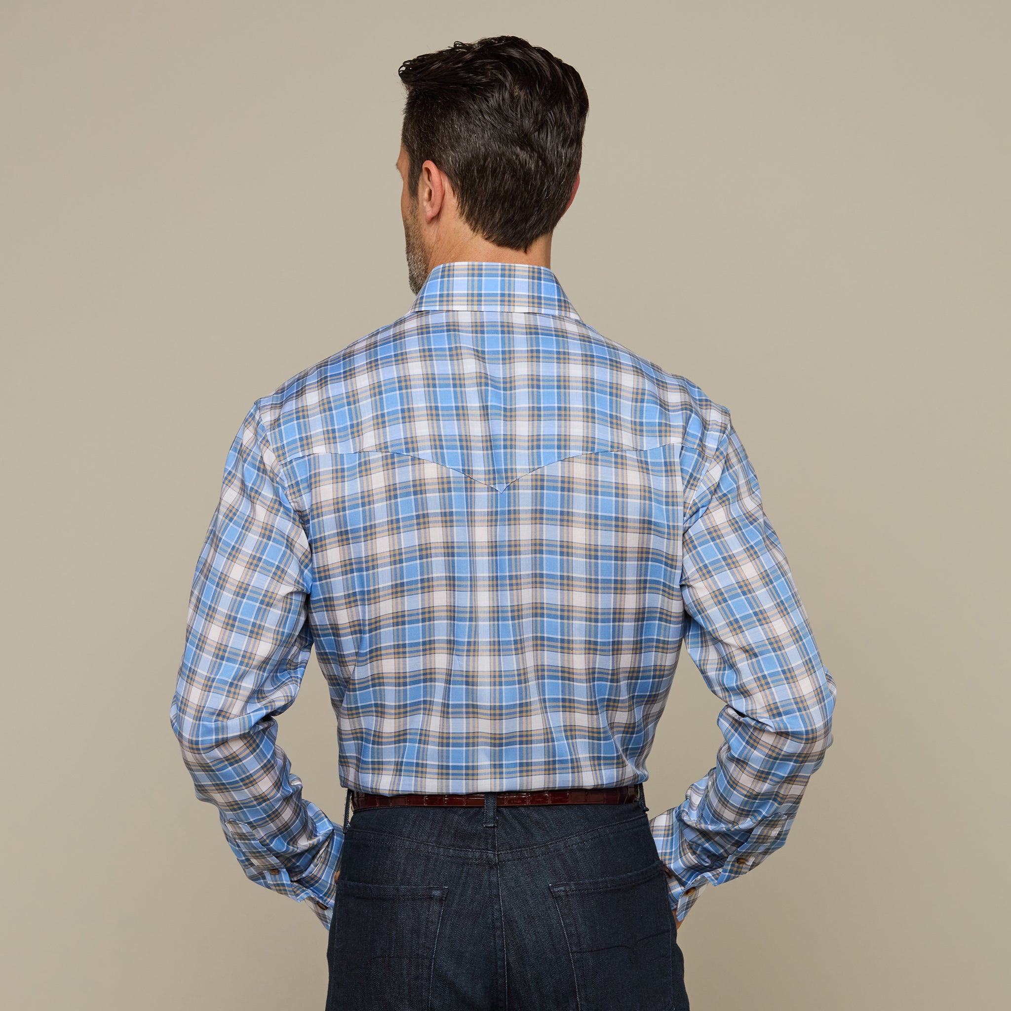 San Antonio Tencel Check Blue Khaki