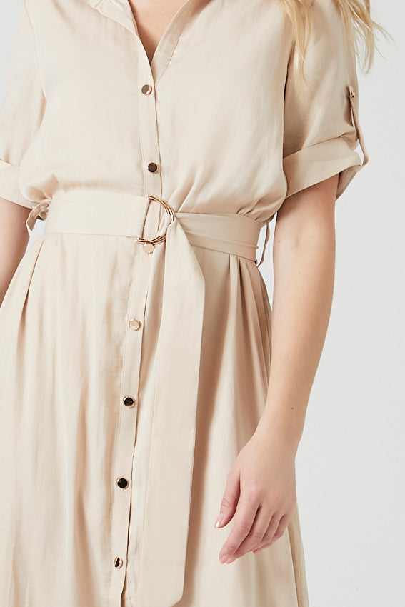 Satin Belted Midi Shirt Dress - SHOP NOW