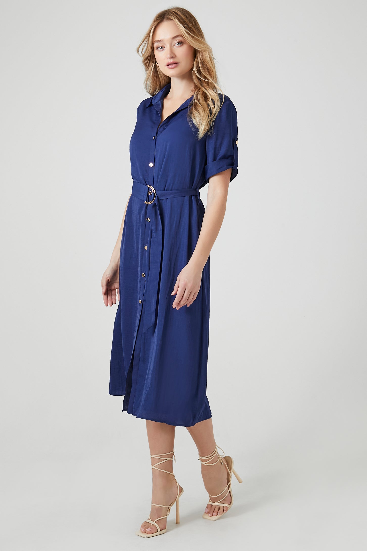 Satin Belted Midi Shirt Dress - SHOP NOW