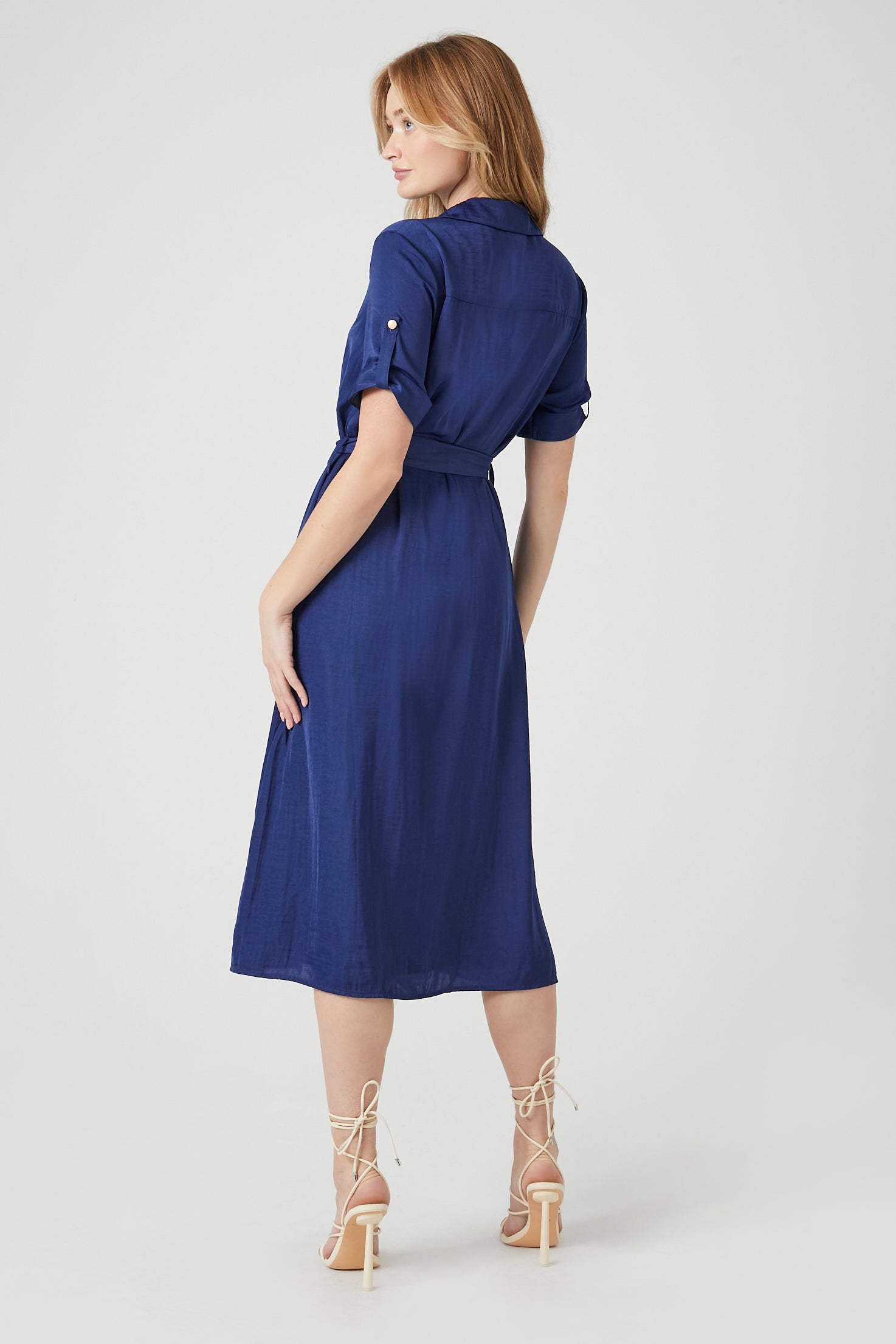 Satin Belted Midi Shirt Dress - SHOP NOW