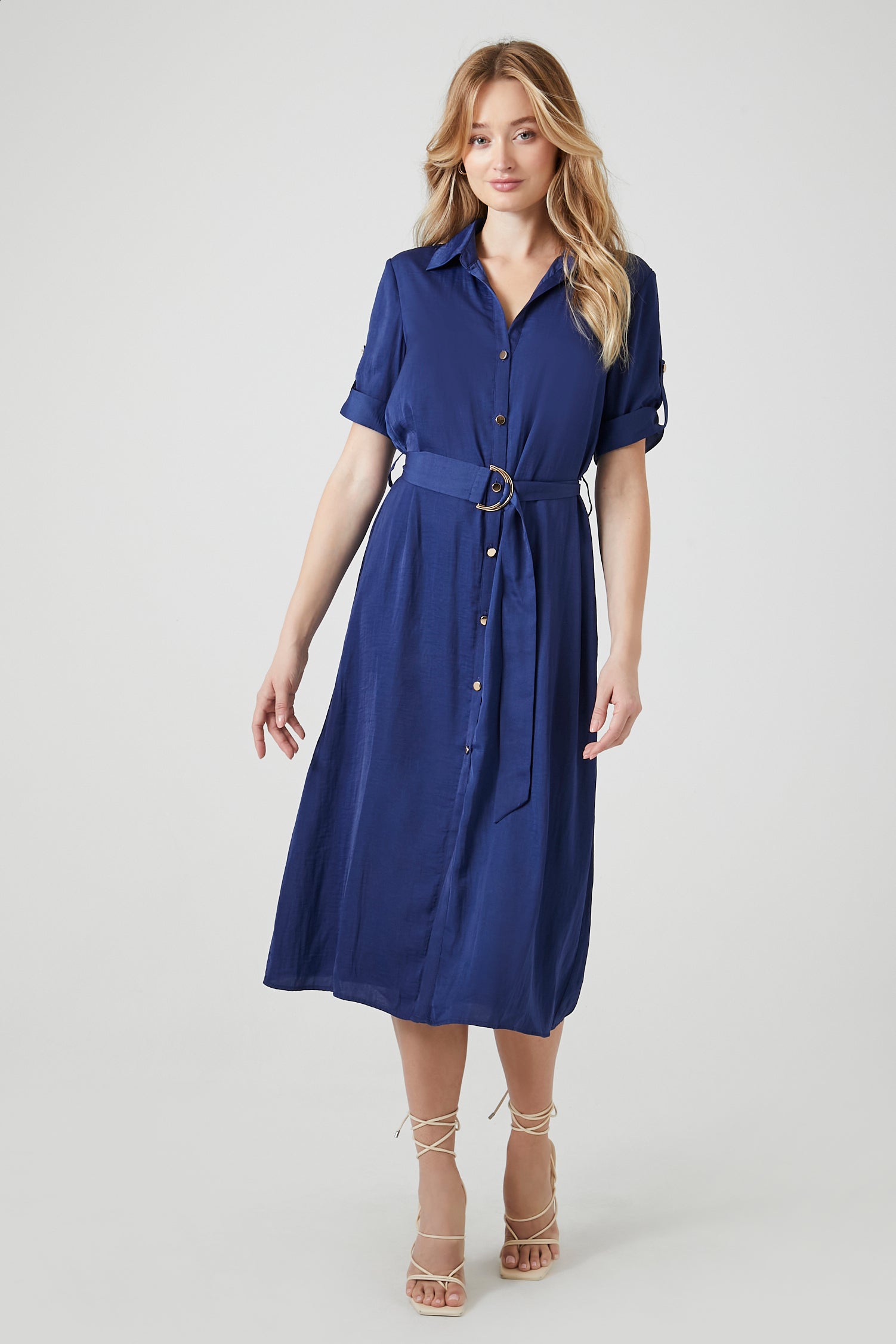 Satin Belted Midi Shirt Dress - SHOP NOW