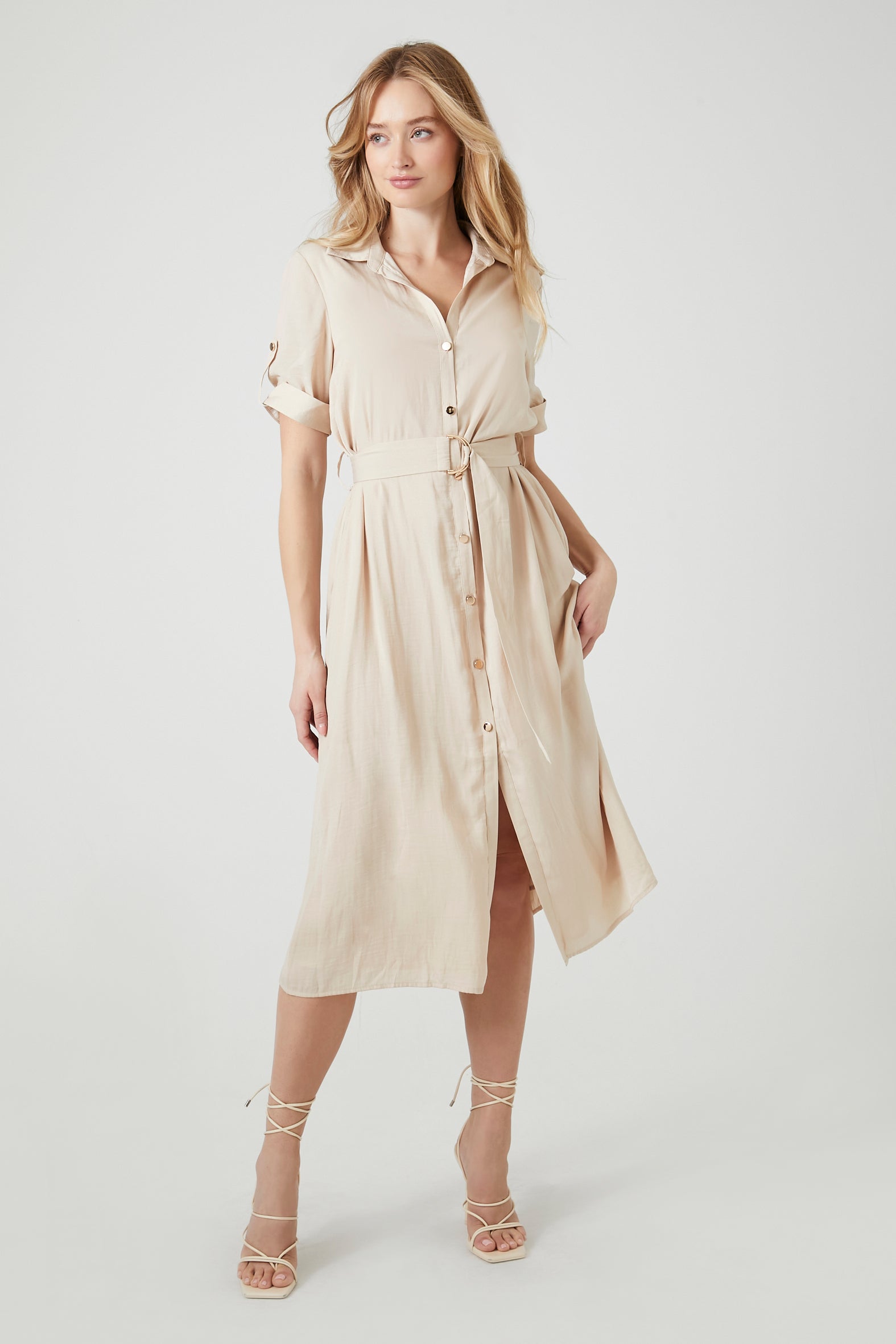 Satin Belted Midi Shirt Dress - SHOP NOW