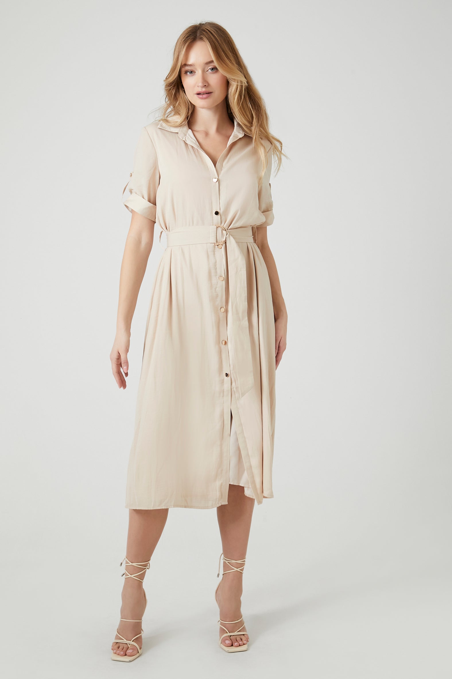 Satin Belted Midi Shirt Dress - SHOP NOW