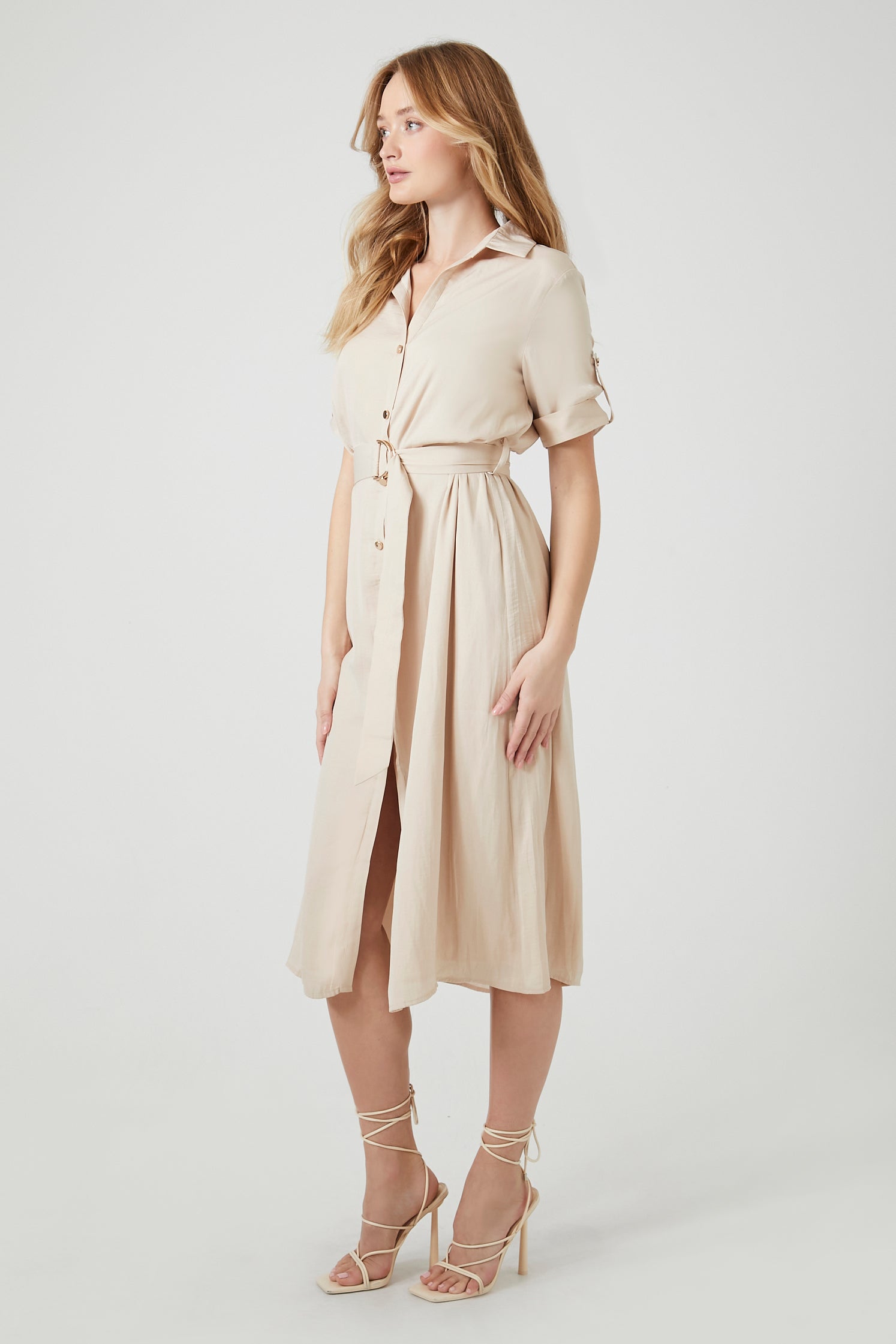 Satin Belted Midi Shirt Dress - SHOP NOW