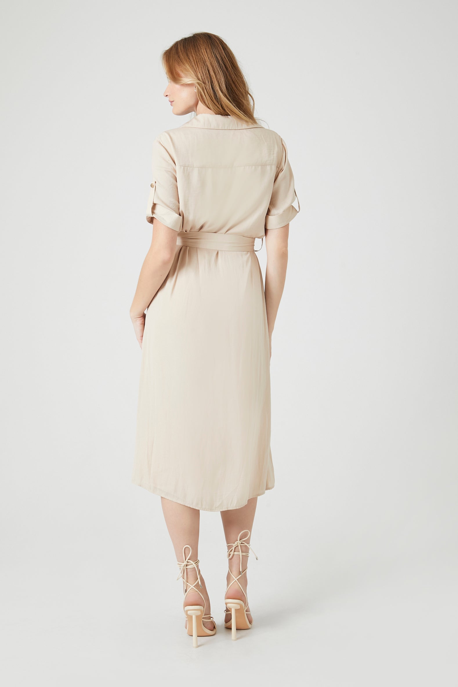 Satin Belted Midi Shirt Dress - SHOP NOW