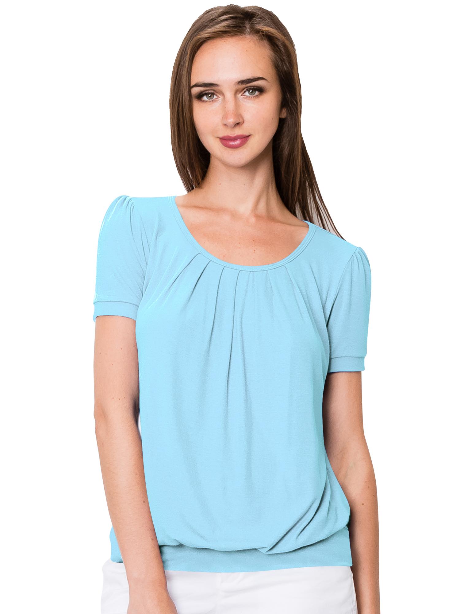 Scoop Neck Pleated Blouse for Women