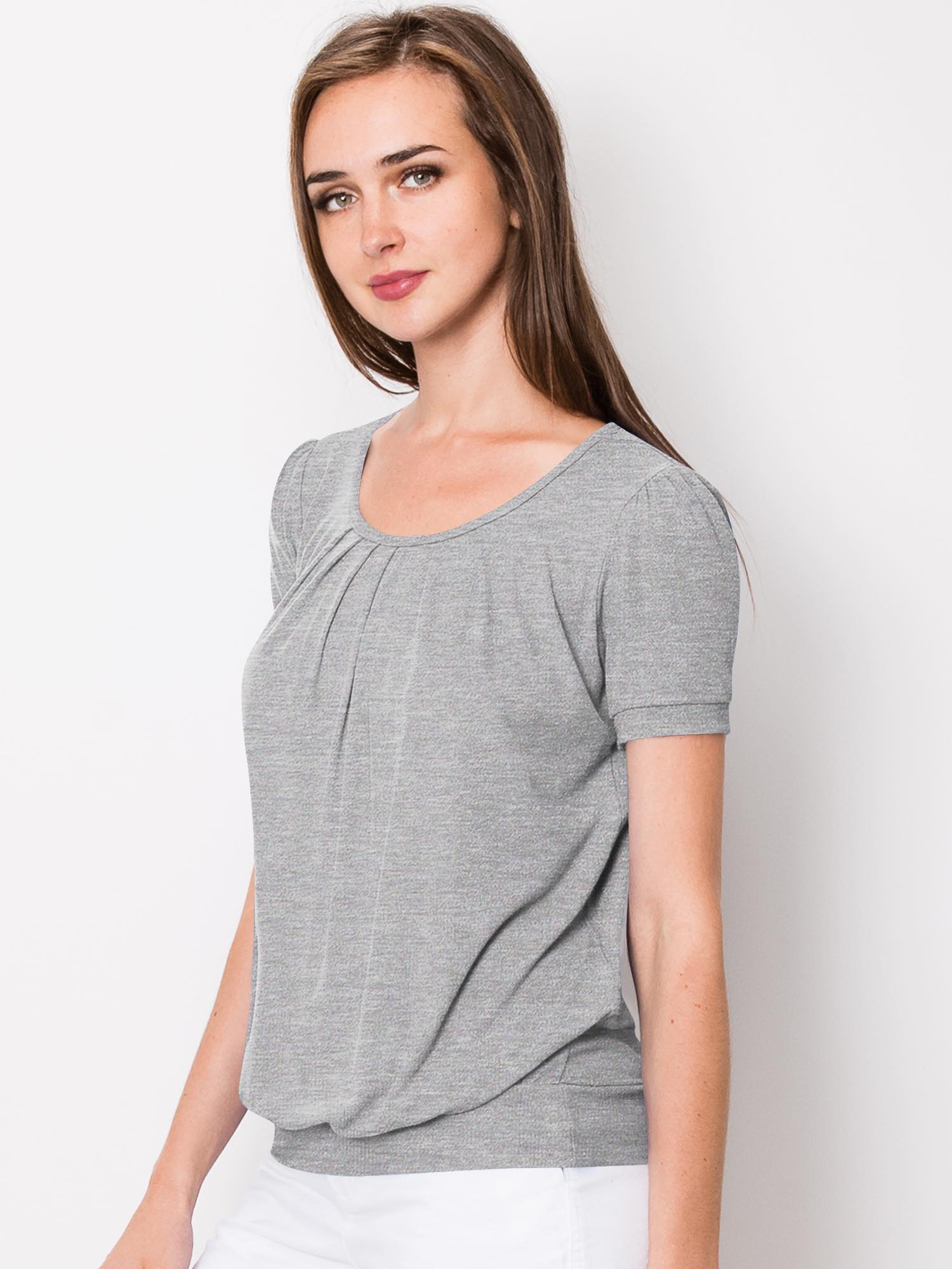 Scoop Neck Pleated Blouse for Women