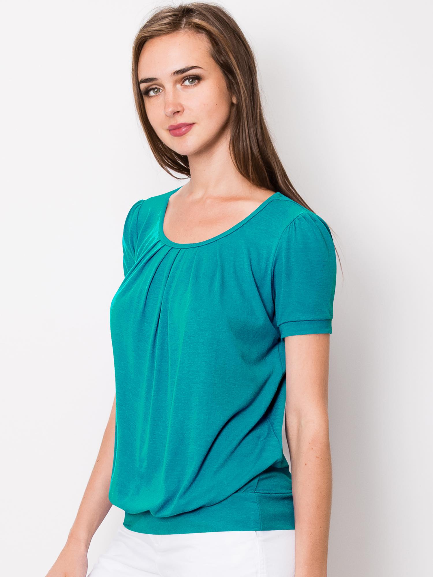 Scoop Neck Pleated Blouse for Women