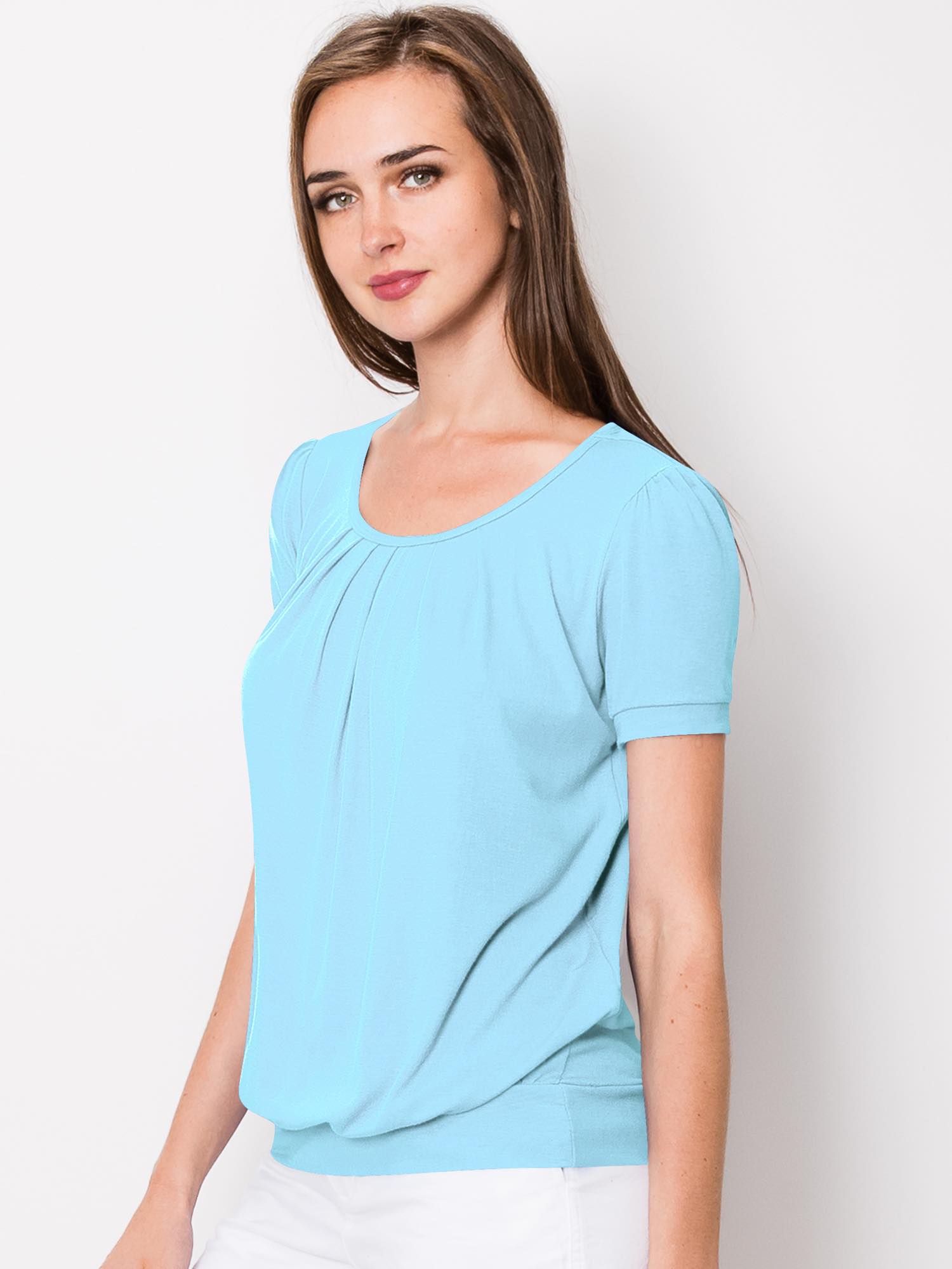 Scoop Neck Pleated Blouse for Women