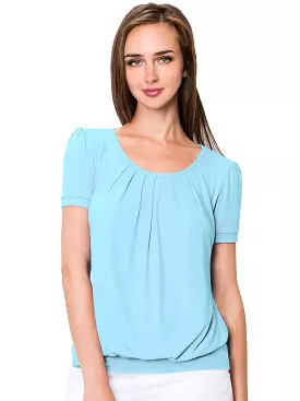 Scoop Neck Pleated Blouse for Women