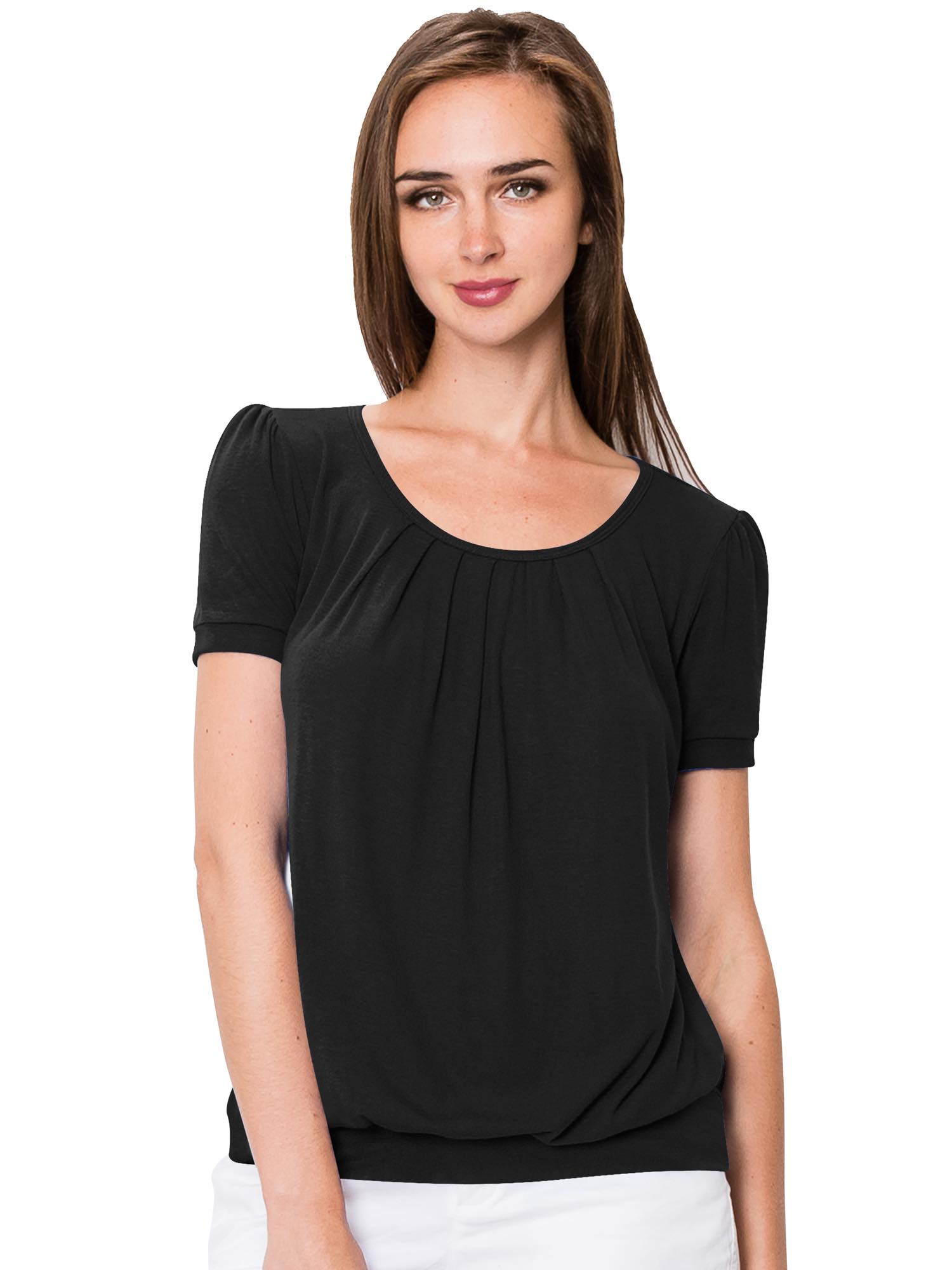 Scoop Neck Pleated Blouse for Women