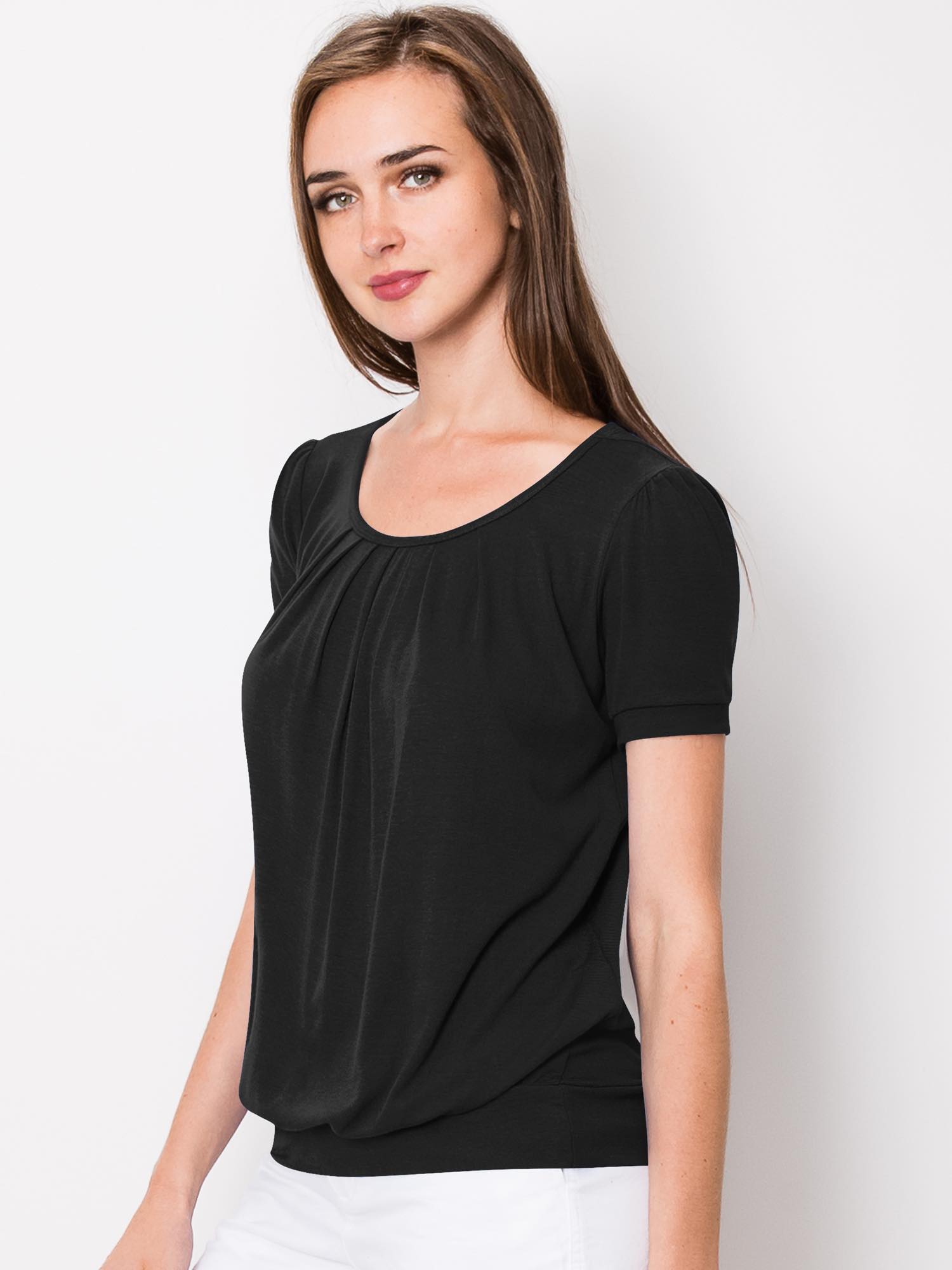 Scoop Neck Pleated Blouse for Women