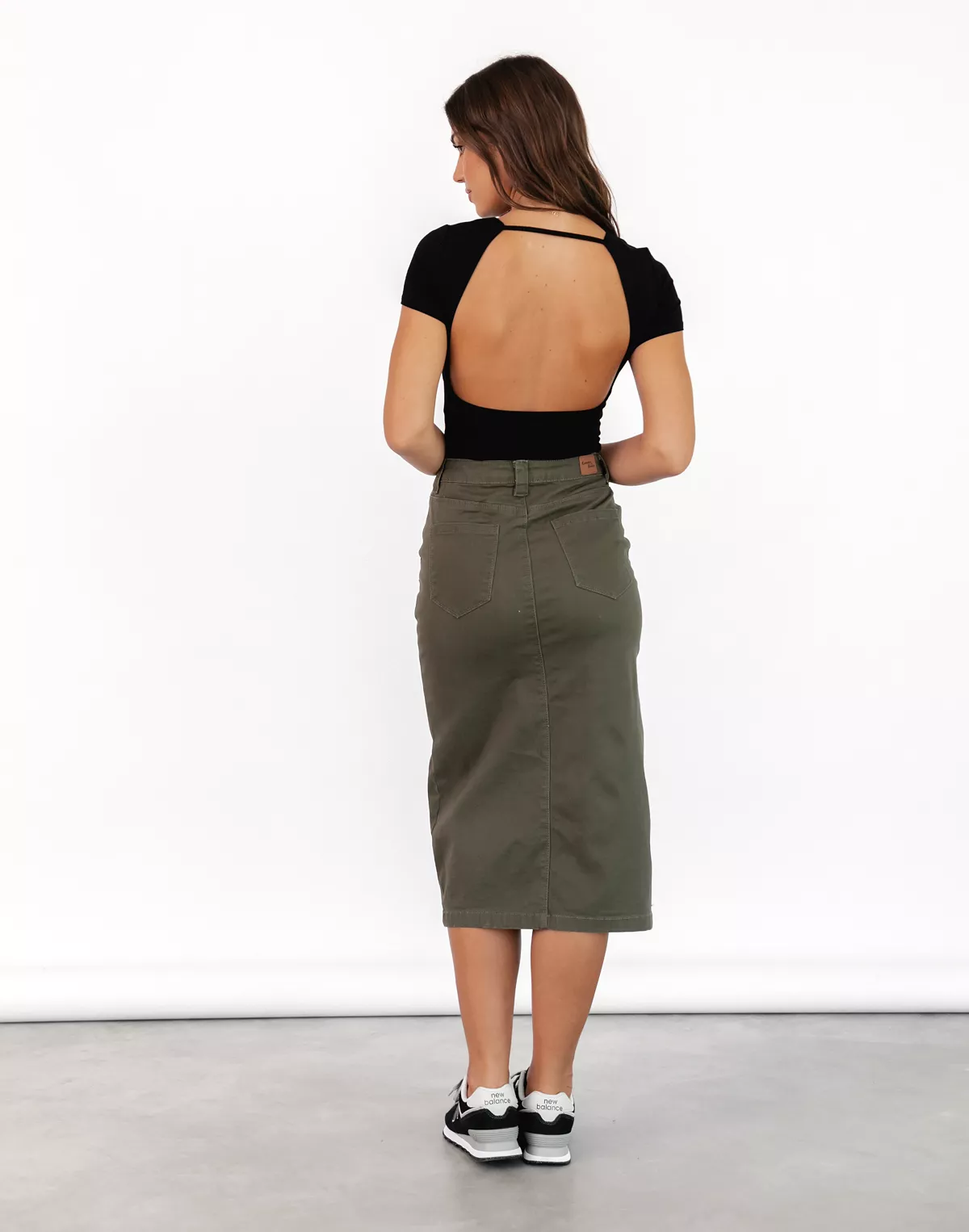 Scott Denim Midi Skirt (Khaki) - Shop now!