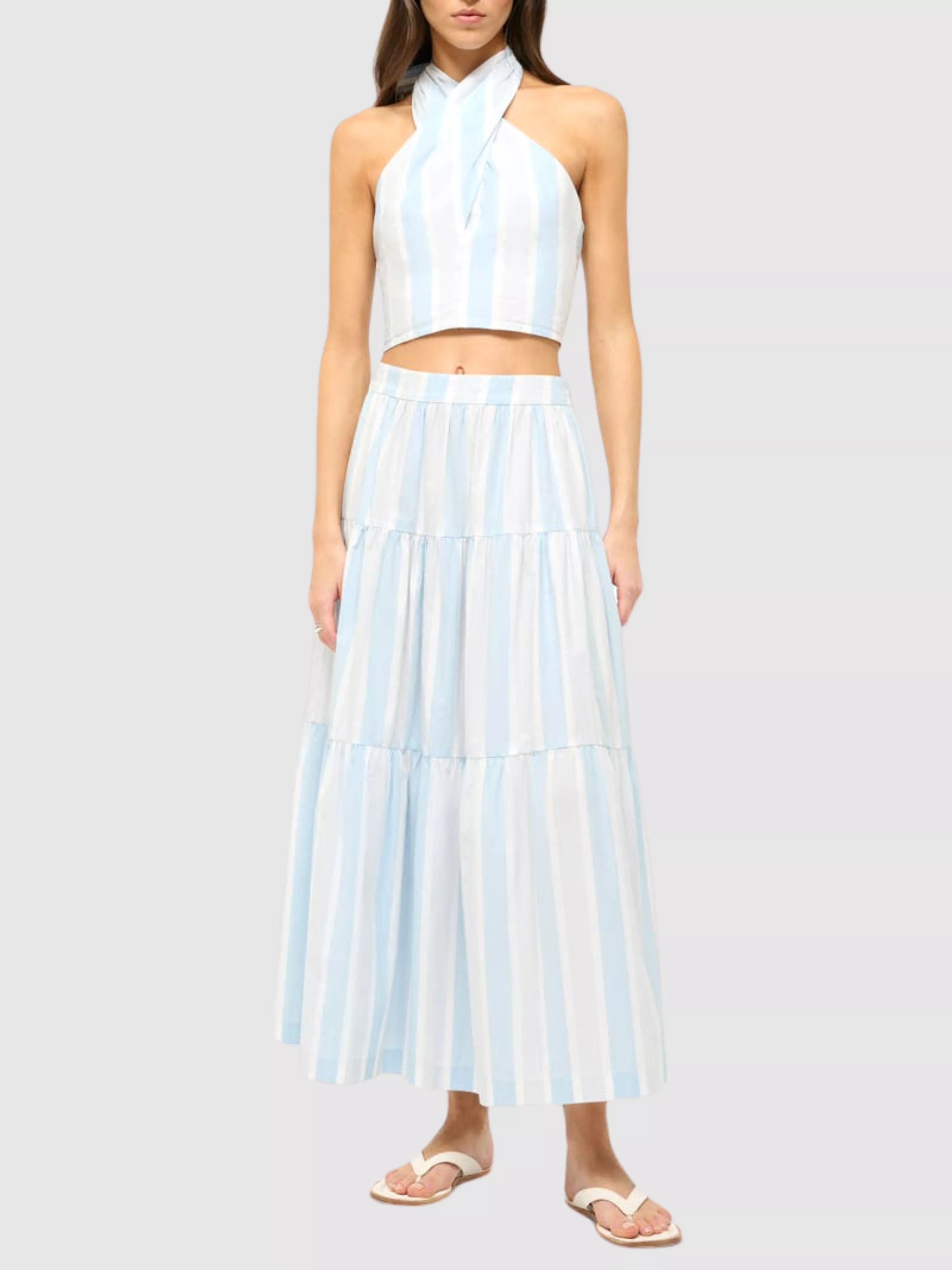 Sea Striped Cotton Maxi Skirt: nautical style blue and white striped long skirt.