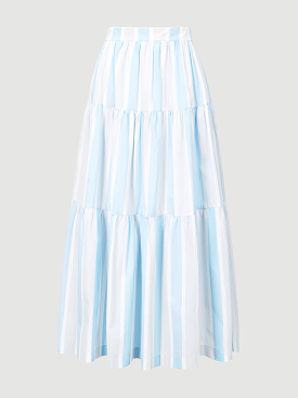 Sea Striped Cotton Maxi Skirt: nautical style blue and white striped long skirt.