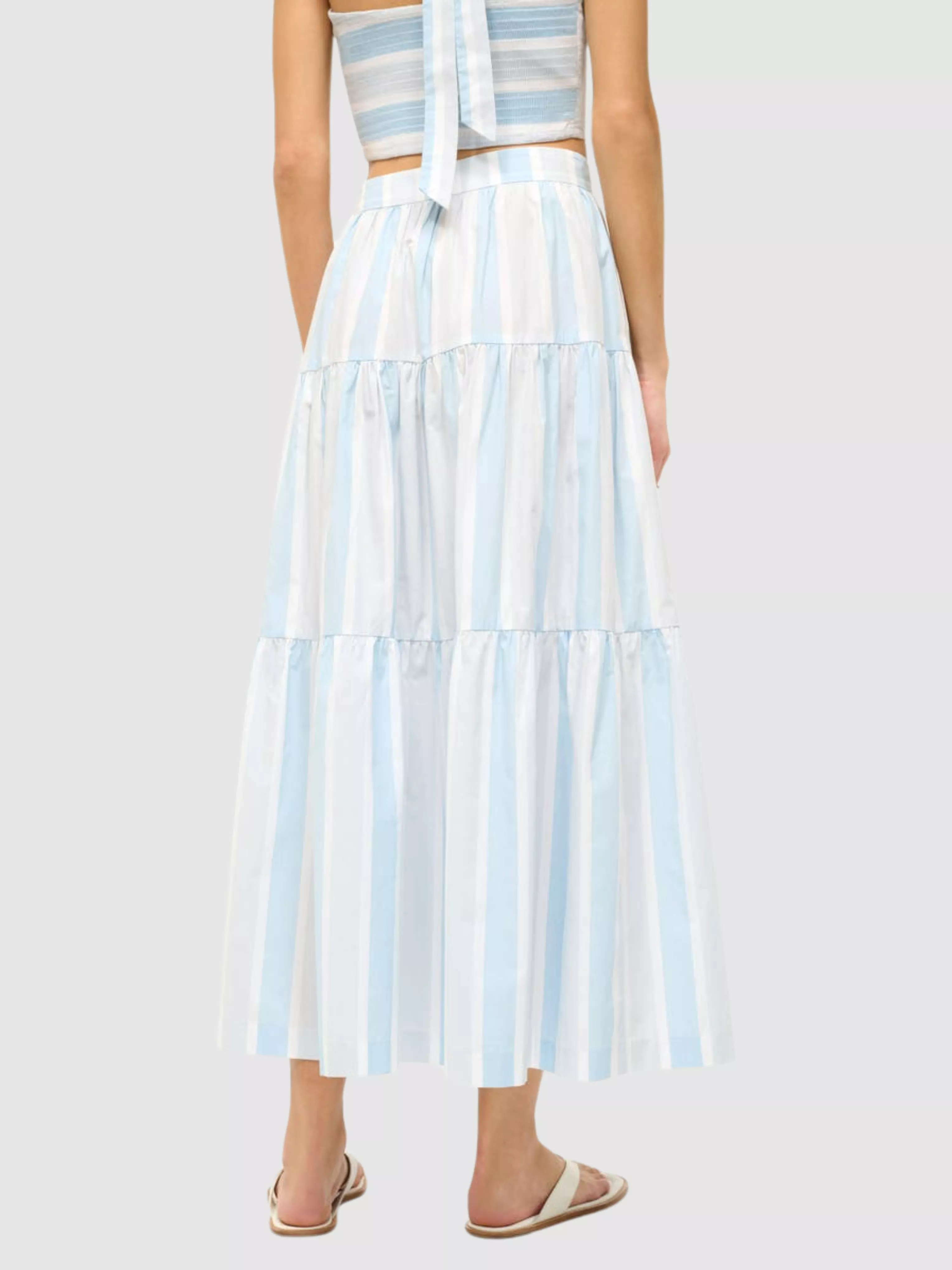 Sea Striped Cotton Maxi Skirt: nautical style blue and white striped long skirt.