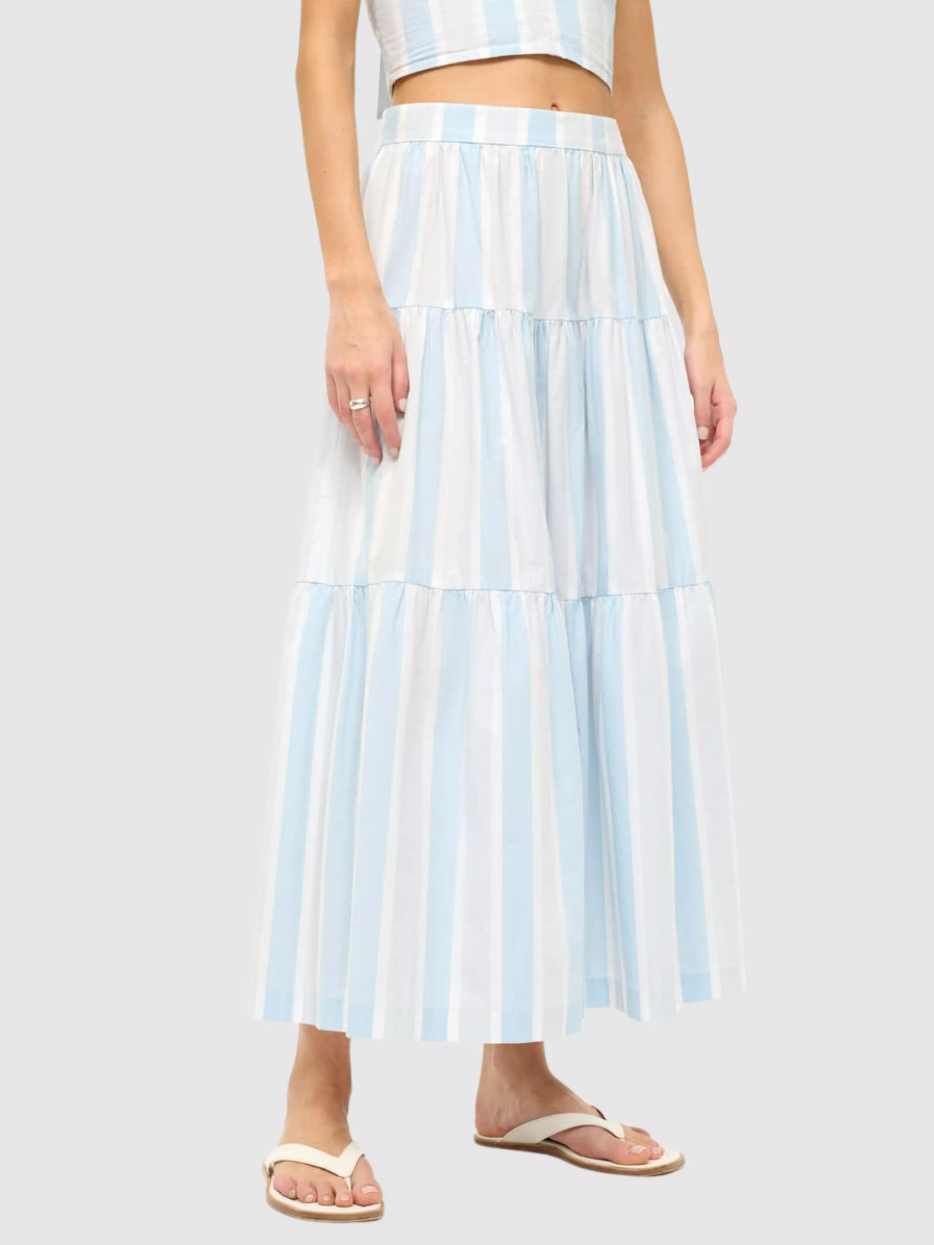 Sea Striped Cotton Maxi Skirt: nautical style blue and white striped long skirt.