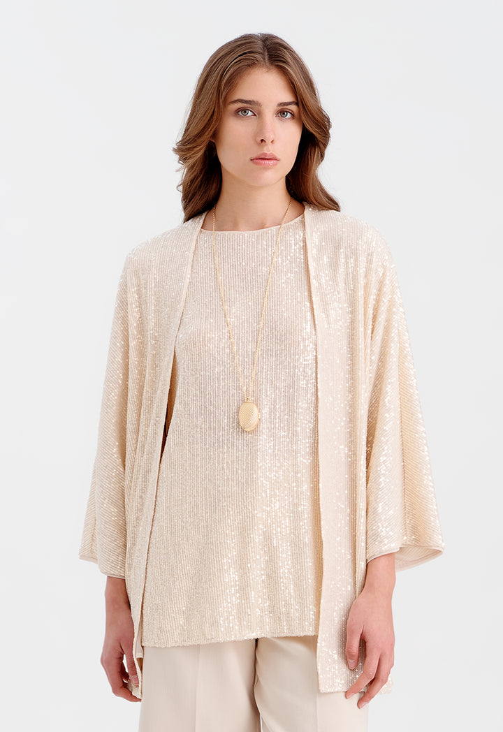 Sequined Short Kimono with Front Opening