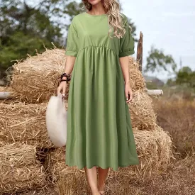 Short Sleeve Loose Waist O-Neck Casual Summer Long Dress 5XL