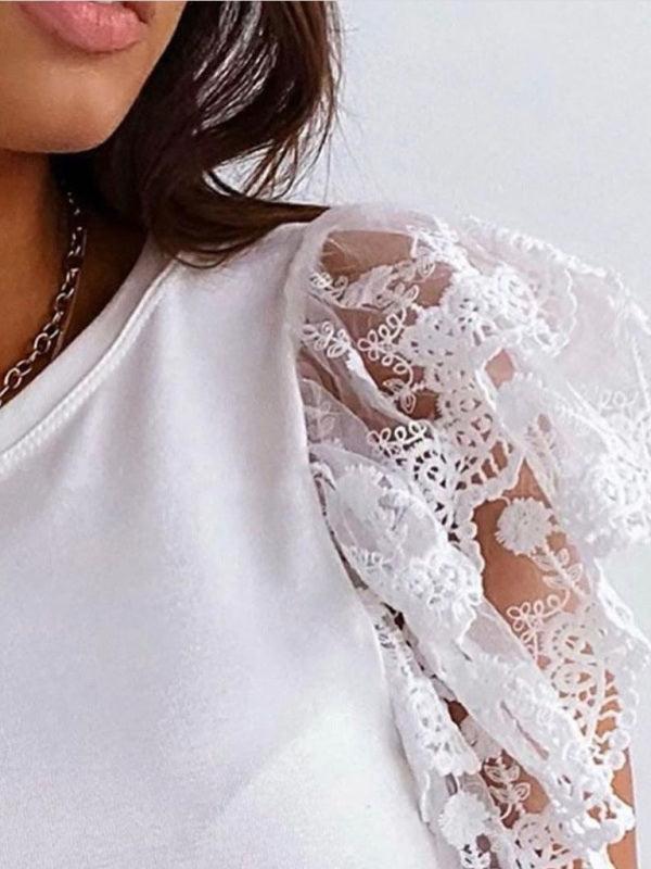 short sleeve round neck lace petal top for women