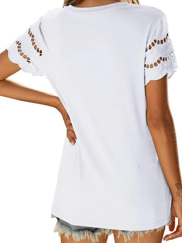 Short Sleeve Solid Lace Knit Women's Top