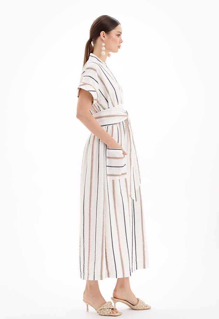 Short Sleeves V-Neck Striped Maxi Dress - Ramadan Clothing