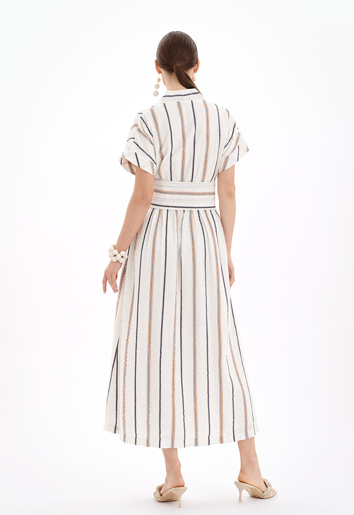 Short Sleeves V-Neck Striped Maxi Dress - Ramadan Clothing