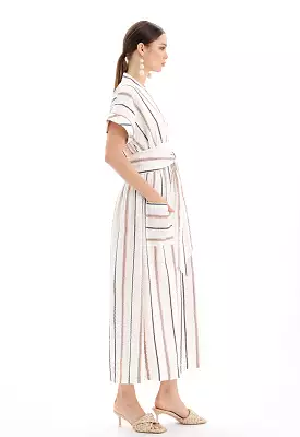 Short Sleeves V-Neck Striped Maxi Dress - Ramadan Clothing