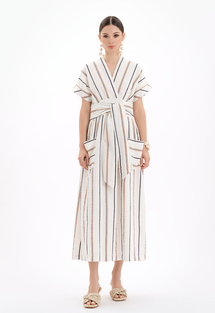 Short Sleeves V-Neck Striped Maxi Dress - Ramadan Clothing