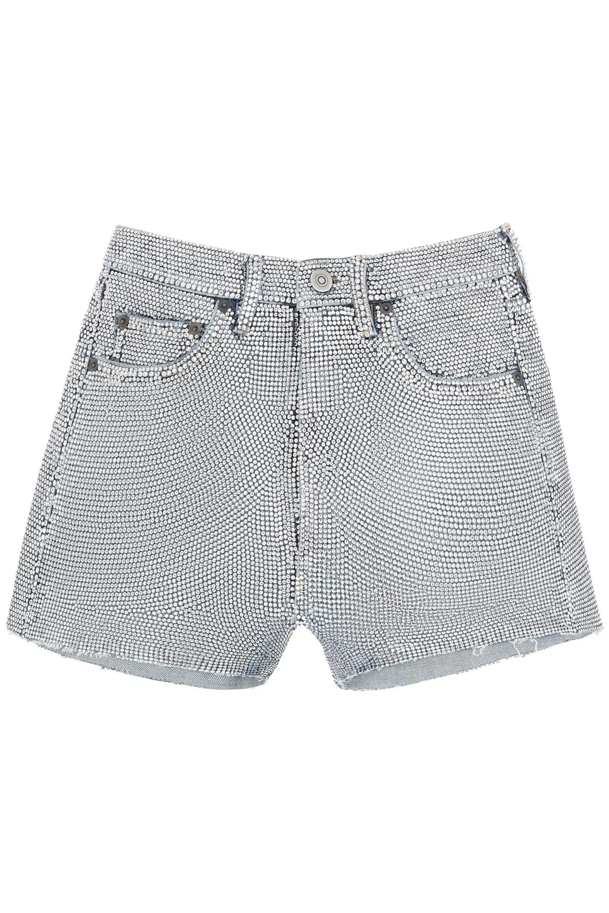 Shorts in Rhinestone-Studded Denim