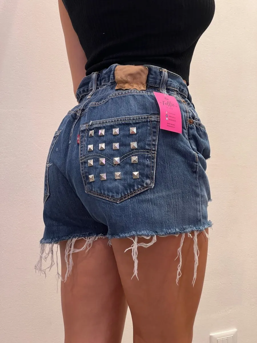 Levi's Vintage Denim Shorts Embellished with Pyramid Studs and Caramella Wash