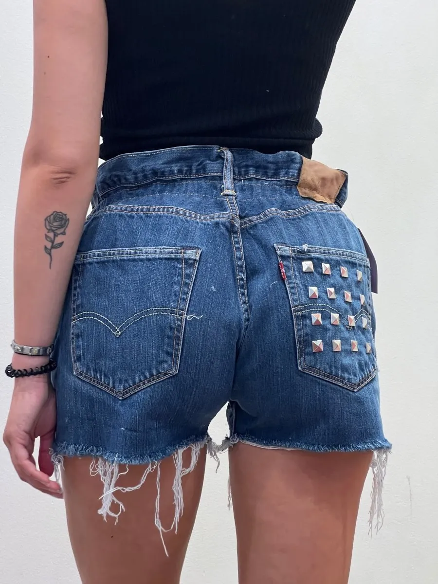 Levi's Vintage Denim Shorts Embellished with Pyramid Studs and Caramella Wash