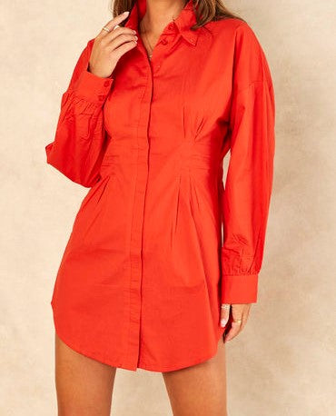 Signage Shirt Dress - Full Balloon Sleeve - Skater Fit