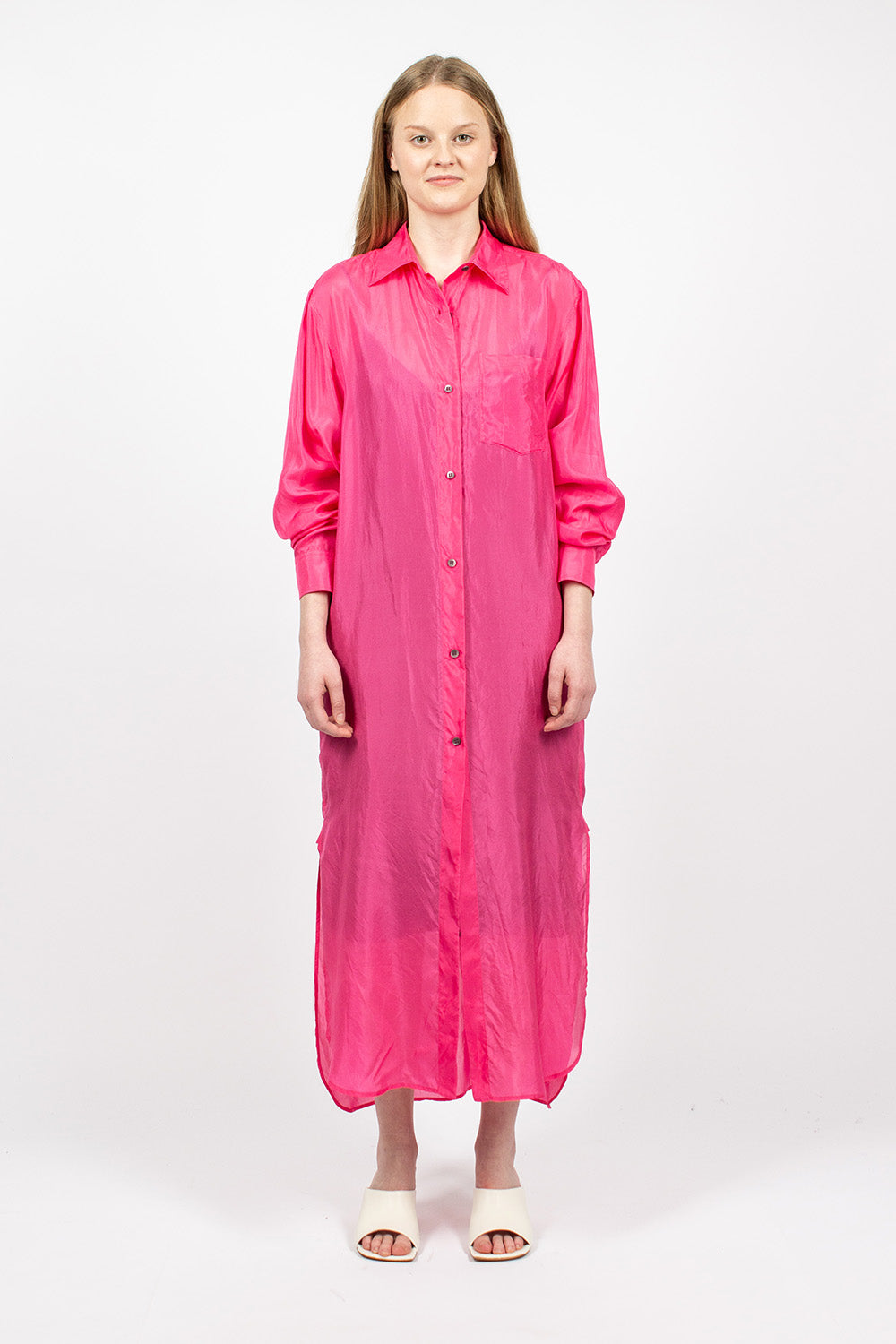 Silk Fuchsia Shirt Dress